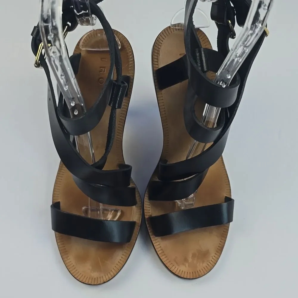 IRO Strappy Heeled‎ Black Leather Sandals Women's size 40 EU / US 8.5